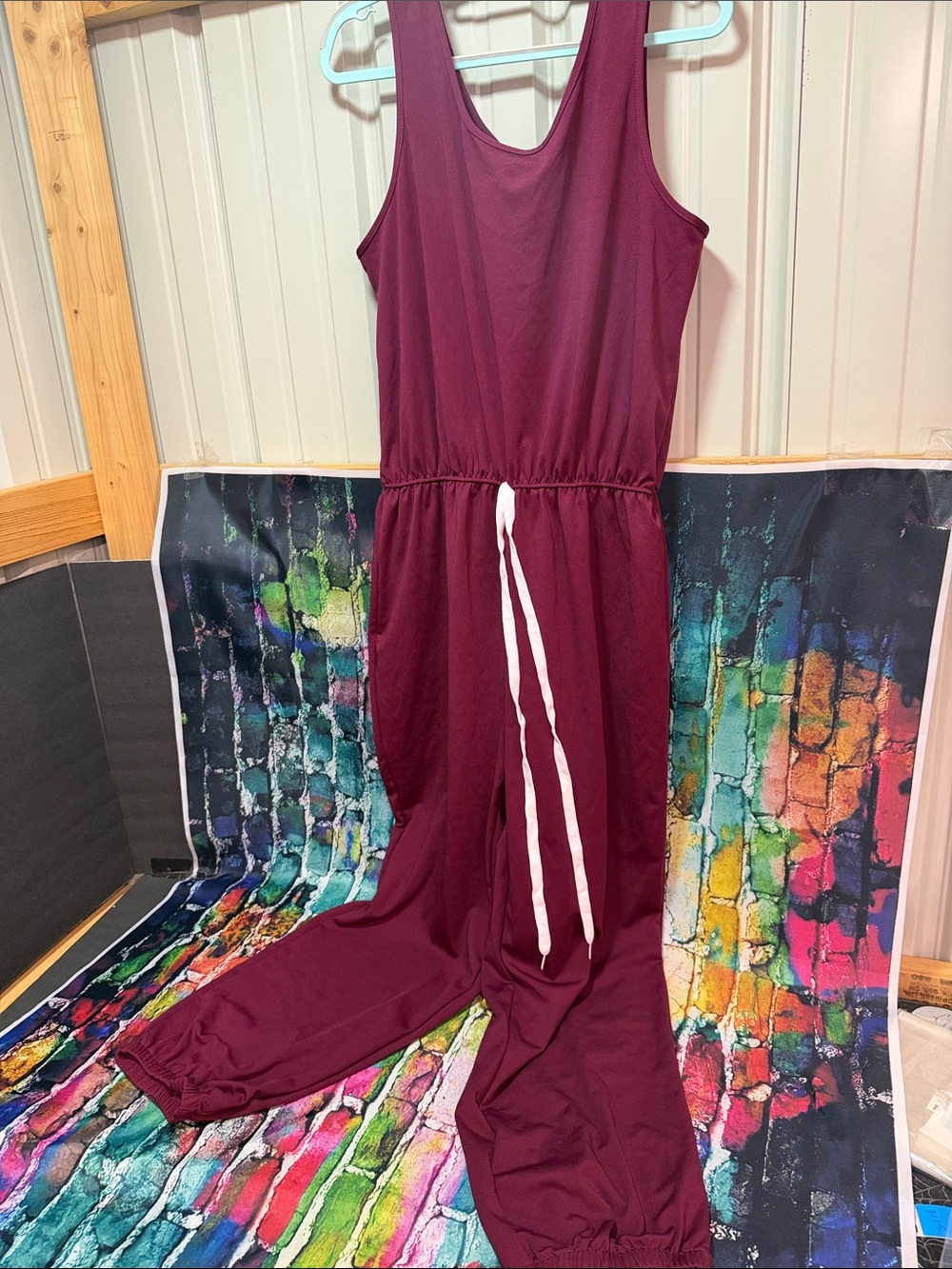 Women’s Sleeveless Burgundy Jumpsuit with Drawstring Waist